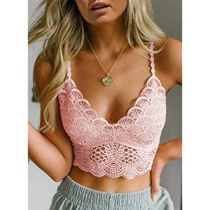 Bohemian Coachella Peach Eyelash Lace Crochet Crop Top